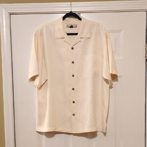 Tommy Bahama 100% Silk Cream Short Sleeve Button Down Size Large